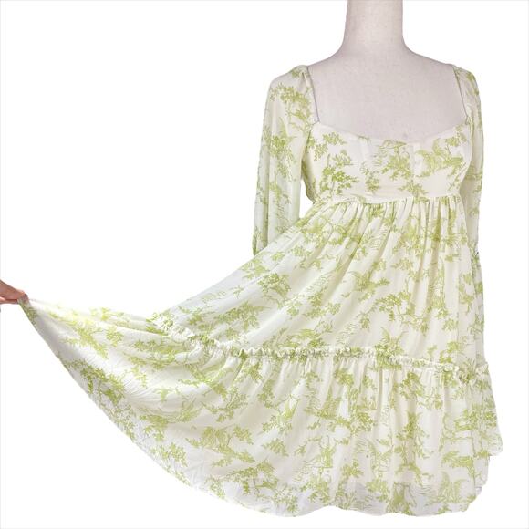 URBAN OUTFITTERS Lannette Green Toile Fairy Print Whimsy Elf Mini Dress Size XS - Picture 4 of 11